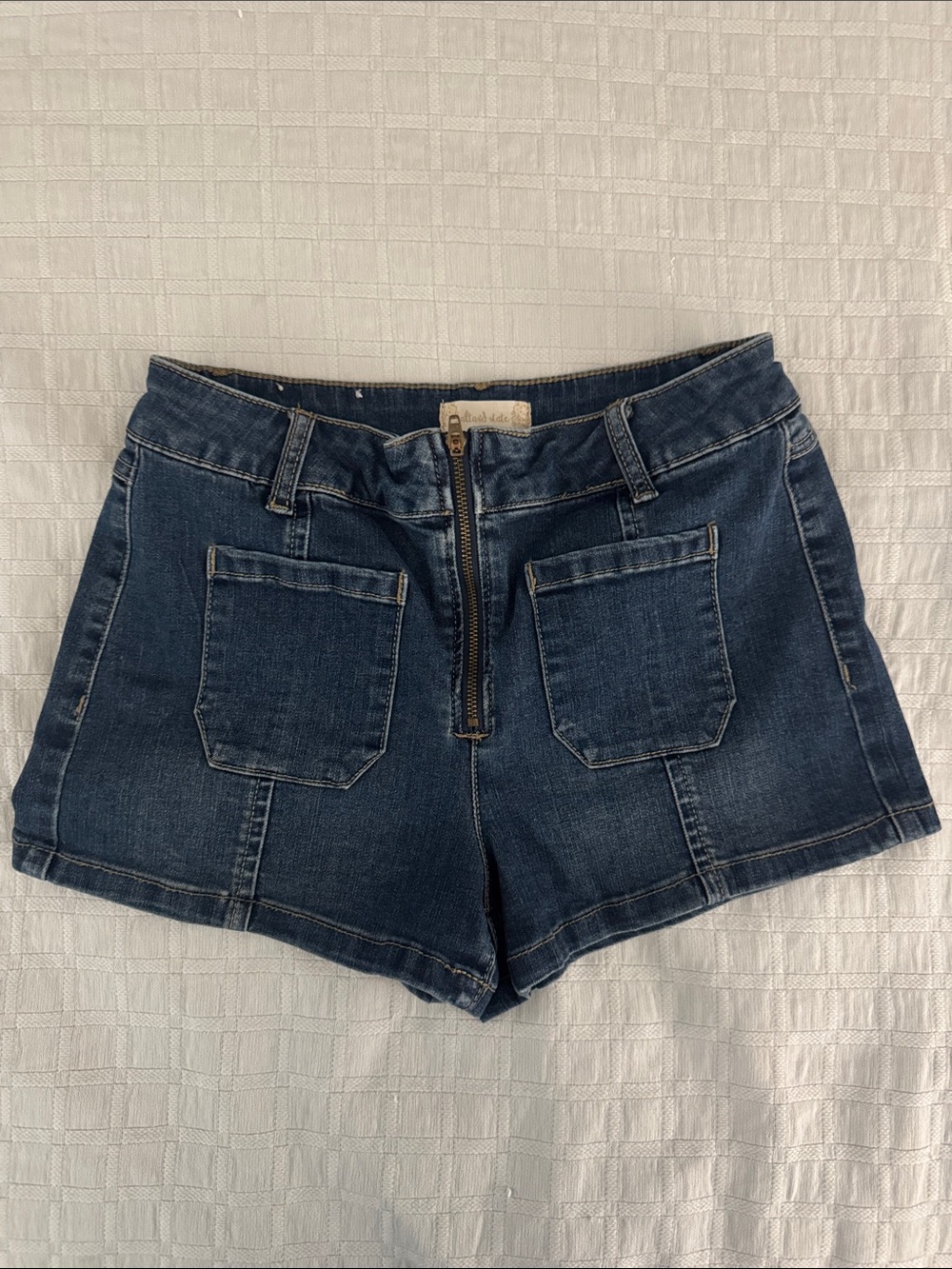 Altar'd State Dark Blue Denim Front-Zip Jean Shorts